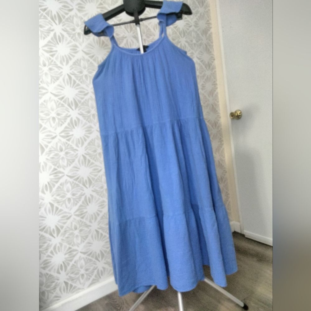 Banana Republic Women's Maxi Dress Blue Sleeveless Tiered  | X-SMALL 100% cotton